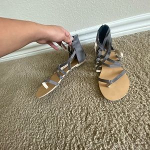 Suede gray multi strap flat sandal!!